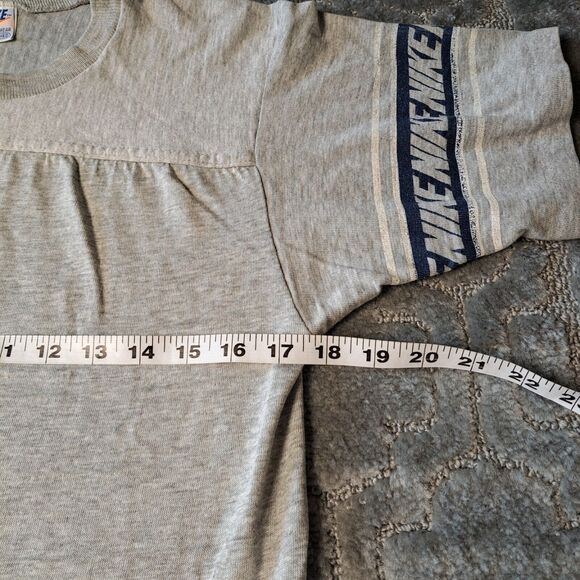 Vintage Gray NIKE Spell Out Striped Arm Logos T Shirt 70s 80s Sportswear Tag M - Picture 6 of 12